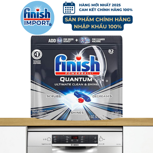 Túi 82 viên Finish Quantum Ultimate 2019, siêu cao cấp, 16 tính năng/viên, dành cho máy rửa chén 12-15 bộ